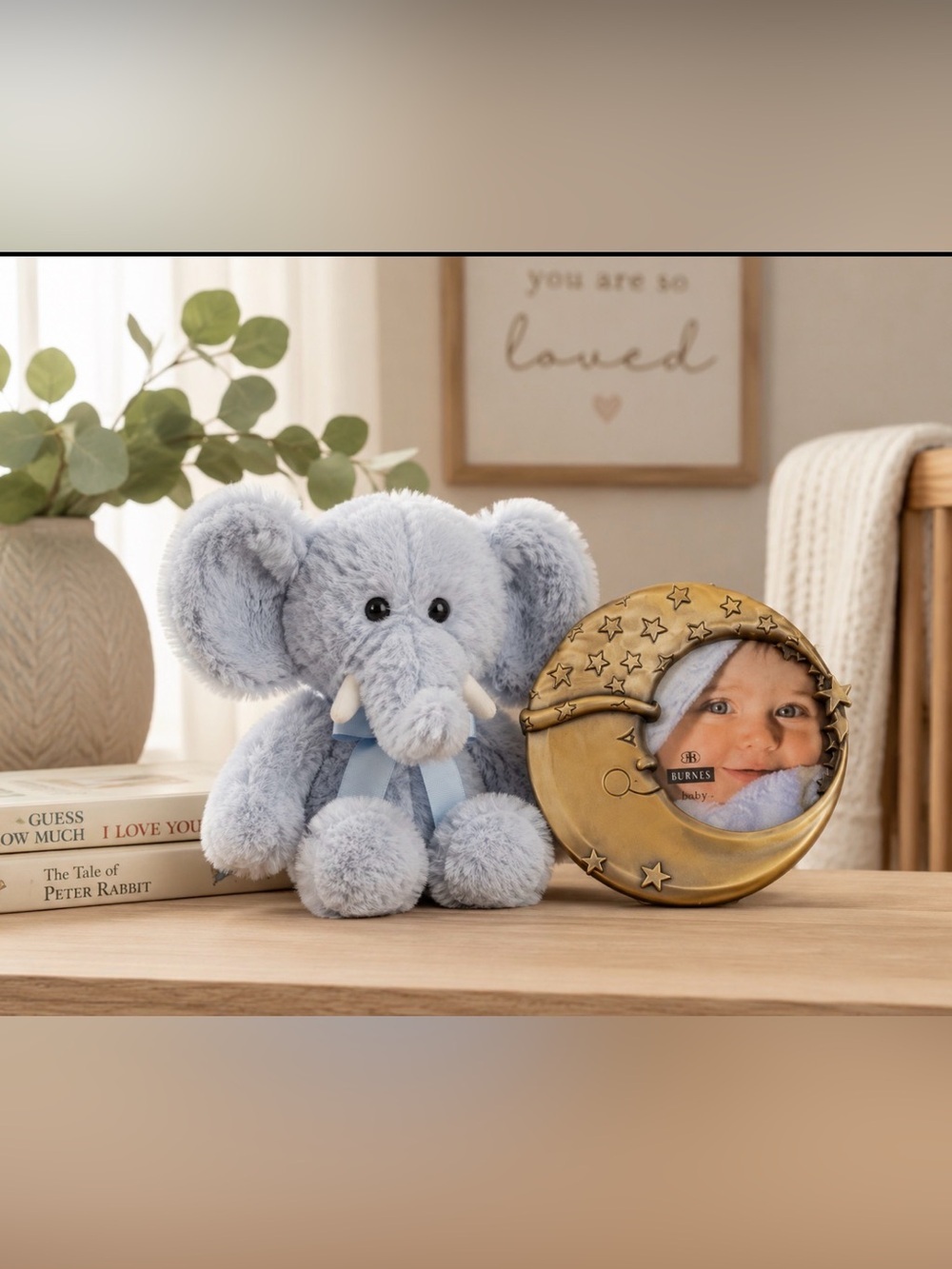 "NWT Vintage Baby Nursery Photo Frame Moon
Stars‎ Elephant Plush Decor"